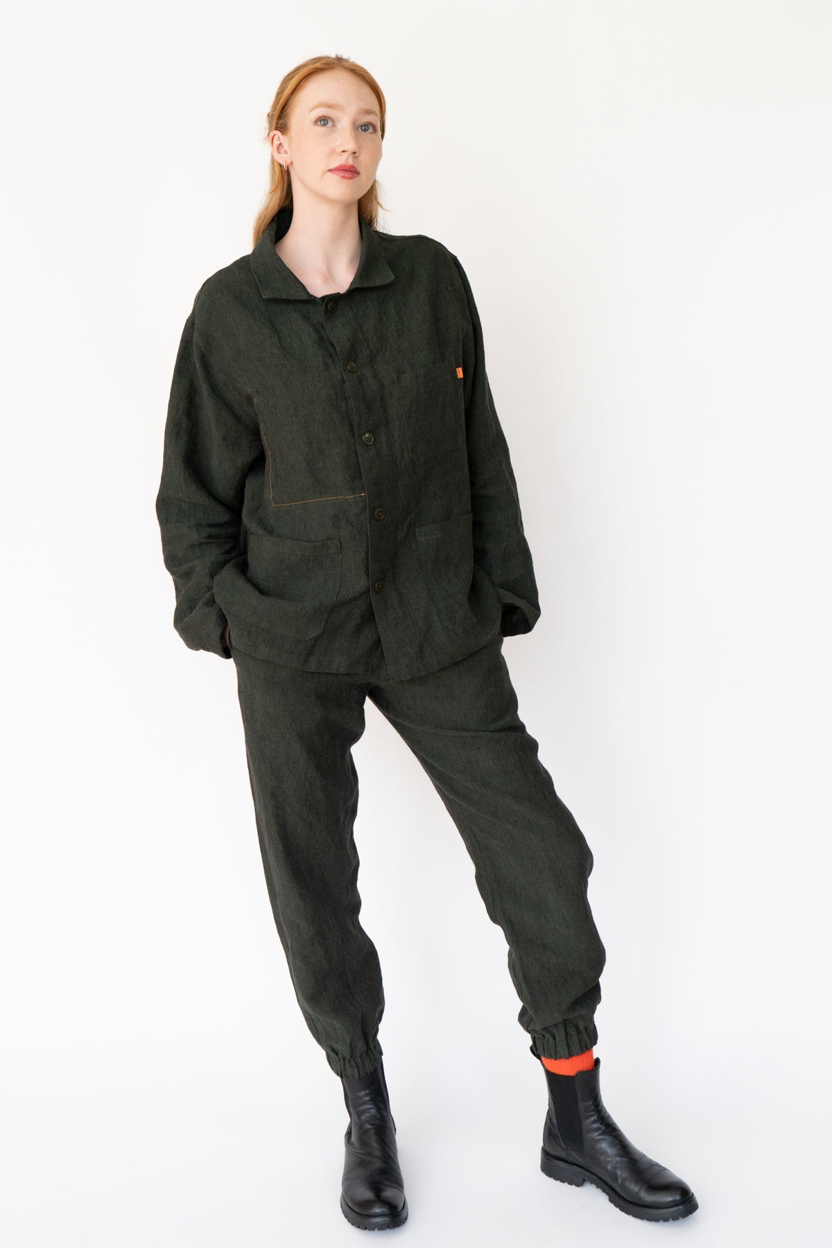 Dark Green Irish Linen Cuff Trouser-Trousers-STABLE of Ireland