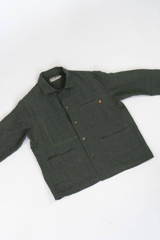 Dark Green Linen Utility Jacket-Coats & Jackets-STABLE of Ireland