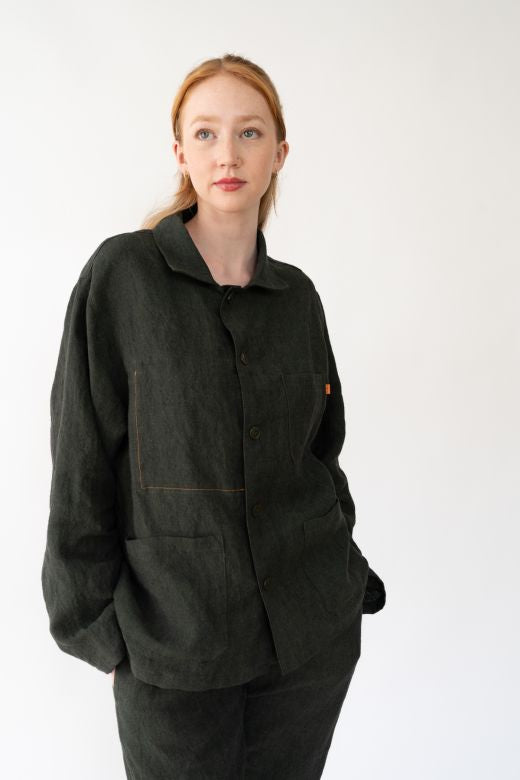 Dark Green Linen Utility Jacket-Coats & Jackets-STABLE of Ireland