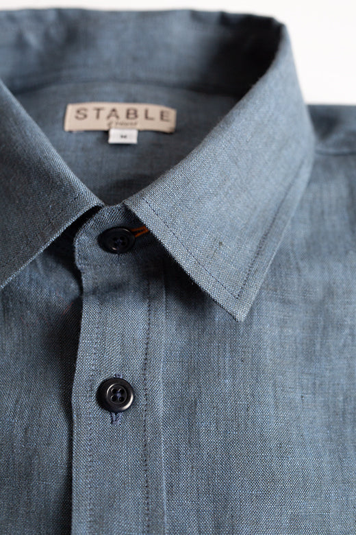 Denim Blue Irish Linen Shirt-Shirt-STABLE of Ireland