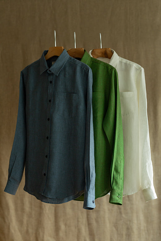 Denim Blue Irish Linen Shirt-Shirt-STABLE of Ireland