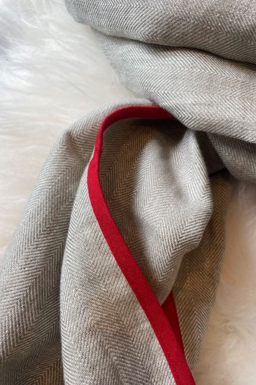 Dove Grey with Red Trim High Five Linen Scarf-Scarves & Shawls-STABLE of Ireland