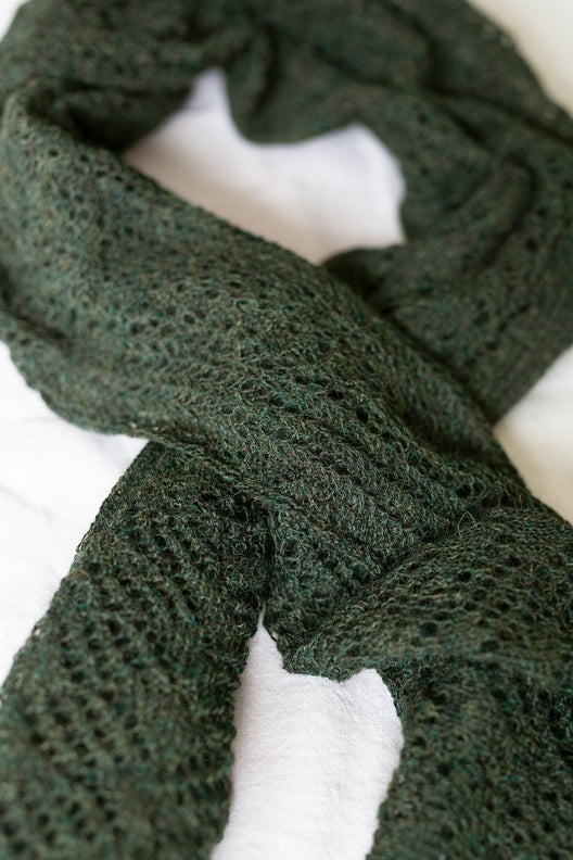 Green Knit Lace Alpaca Scarf-Scarves & Shawls-STABLE of Ireland