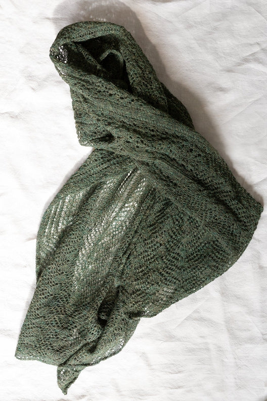 Green Knit Lace Alpaca Scarf-Scarves & Shawls-STABLE of Ireland