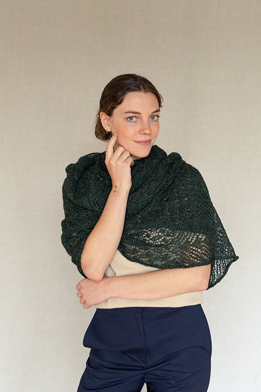 Green Knit Lace Alpaca Scarf-Scarves &amp; Shawls-STABLE of Ireland