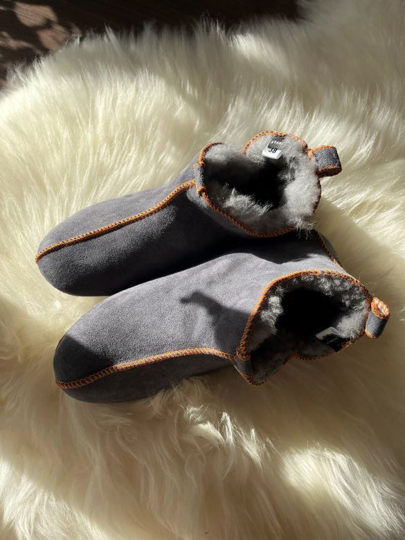 Grey Sheepskin Slipper Booties-Shoes-STABLE of Ireland