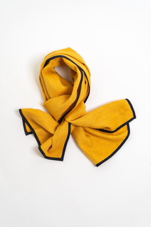 Harvest Yellow with Navy Blue Trim High Five Linen Scarf