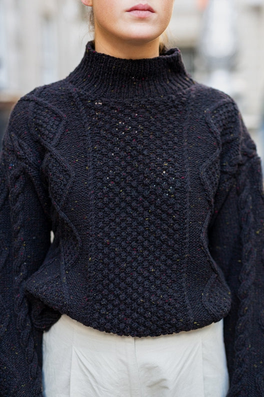 Black Aran Hand-Knit Jumper-Jumper-STABLE of Ireland