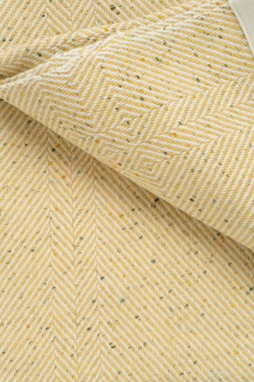 Handwoven Pressed Herringbone Tweed trimmed Blanket in Butter Yellow-Blankets-STABLE of Ireland