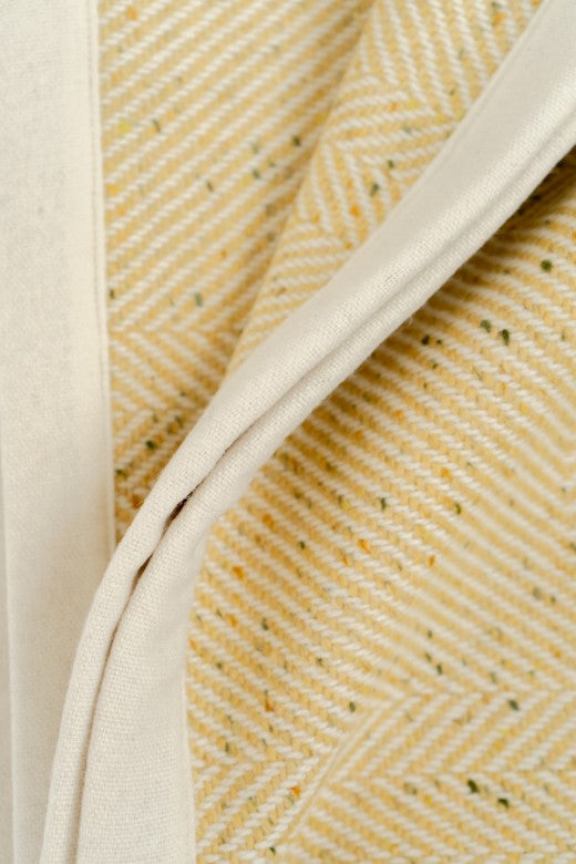 Handwoven Pressed Herringbone Tweed trimmed Blanket in Butter Yellow-Blankets-STABLE of Ireland