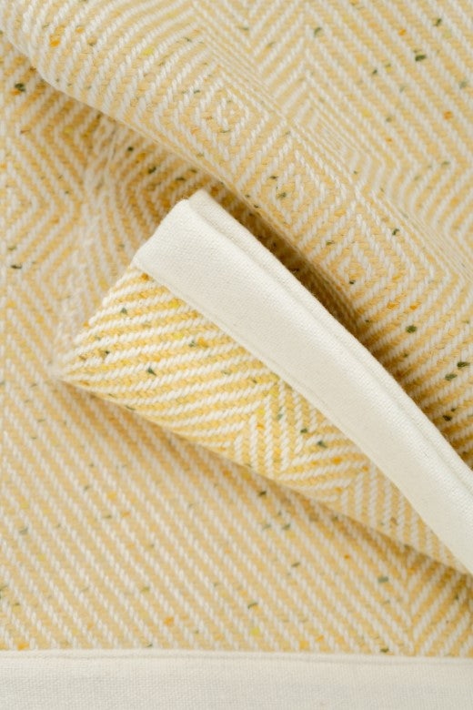 Handwoven Pressed Herringbone Tweed trimmed Blanket in Butter Yellow-Blankets-STABLE of Ireland