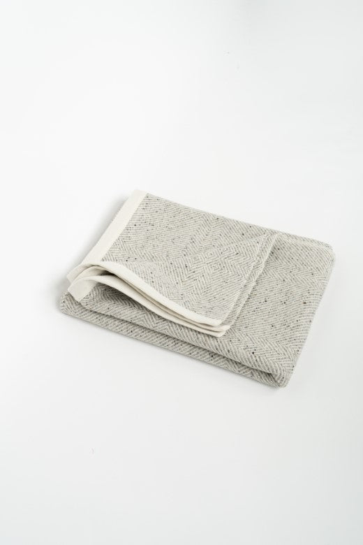 Handwoven Pressed Herringbone Tweed trimmed Blanket in Light Grey-Blankets-STABLE of Ireland