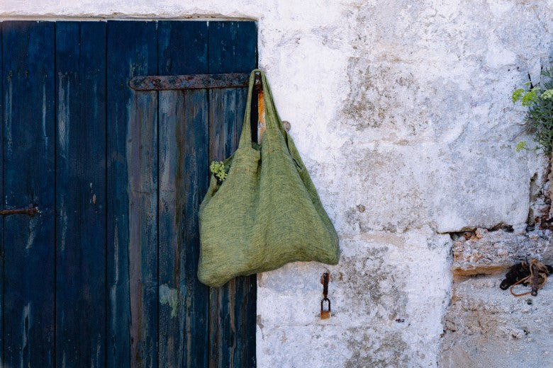 Irish Linen Extra Large Carry Bag in Lime Green-Shopping Totes-STABLE of Ireland