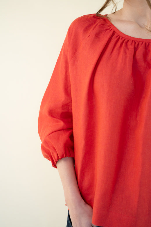 Irish Linen Top in Coral Red-Top-STABLE of Ireland