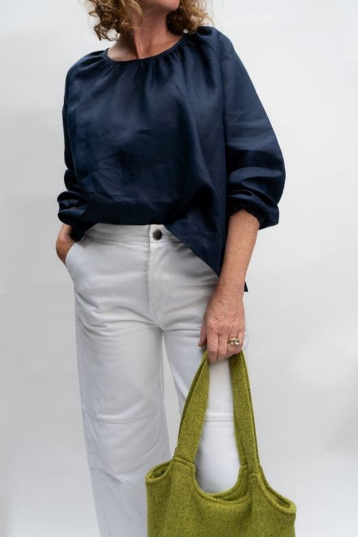 Irish Linen Top in Navy Blue-Top-STABLE of Ireland