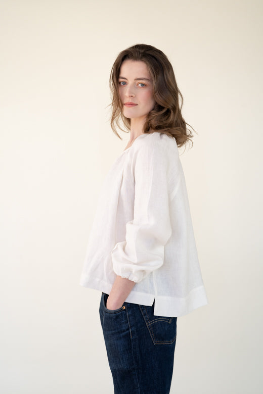 Irish Linen Top in White-Top-STABLE of Ireland