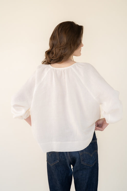 Irish Linen Top in White-Top-STABLE of Ireland