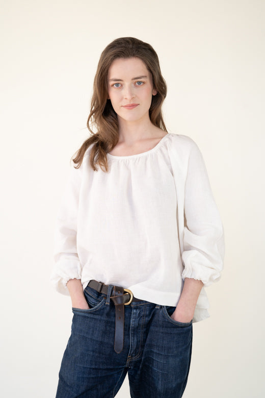 Irish Linen Top in White-Top-STABLE of Ireland