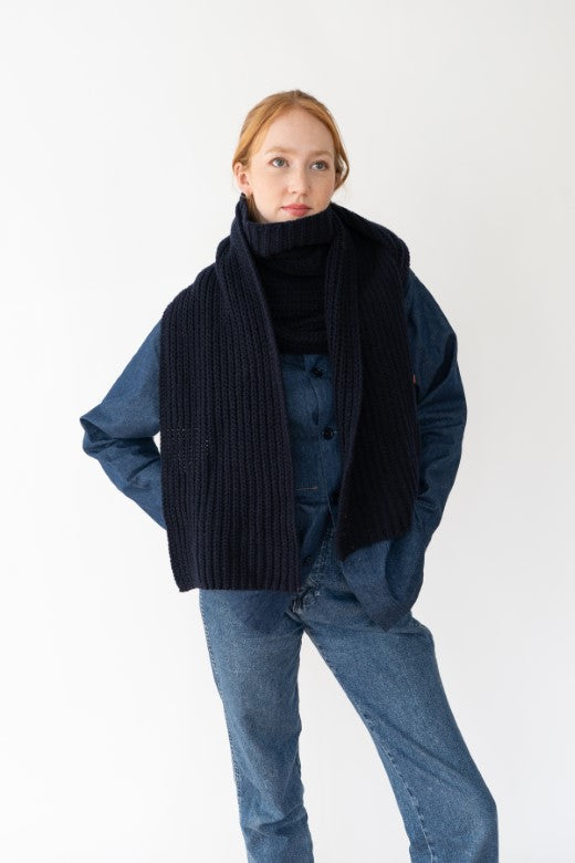 Navy Blue Bib Merino Wool Scarf-Scarves &amp; Shawls-STABLE of Ireland