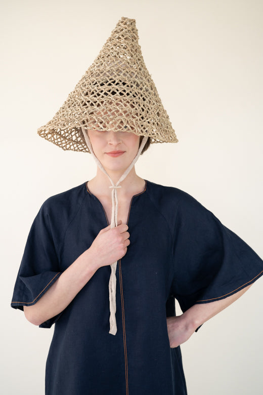 Navy Blue Irish Linen Kaftan Dress-Dresses-STABLE of Ireland