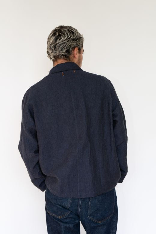 Navy Blue Linen Utility Jacket-Coats & Jackets-STABLE of Ireland