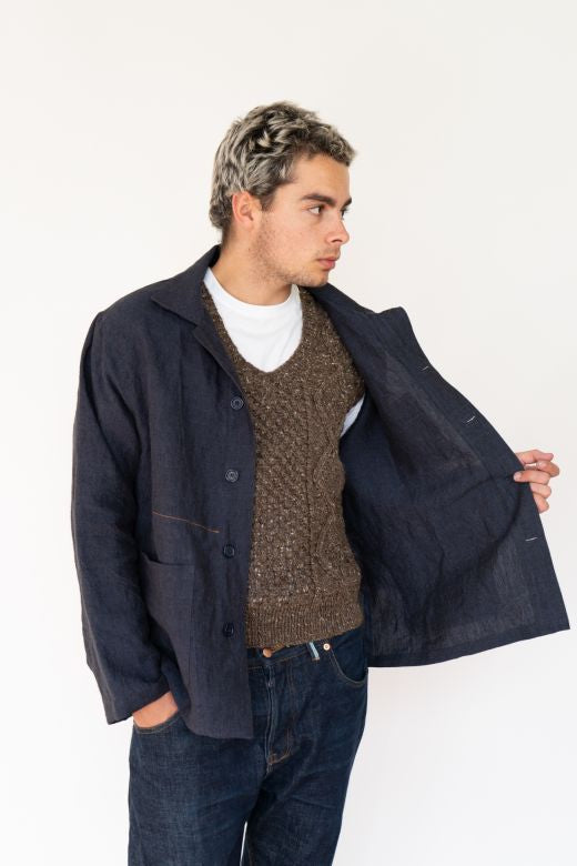 Navy Blue Linen Utility Jacket-Coats & Jackets-STABLE of Ireland