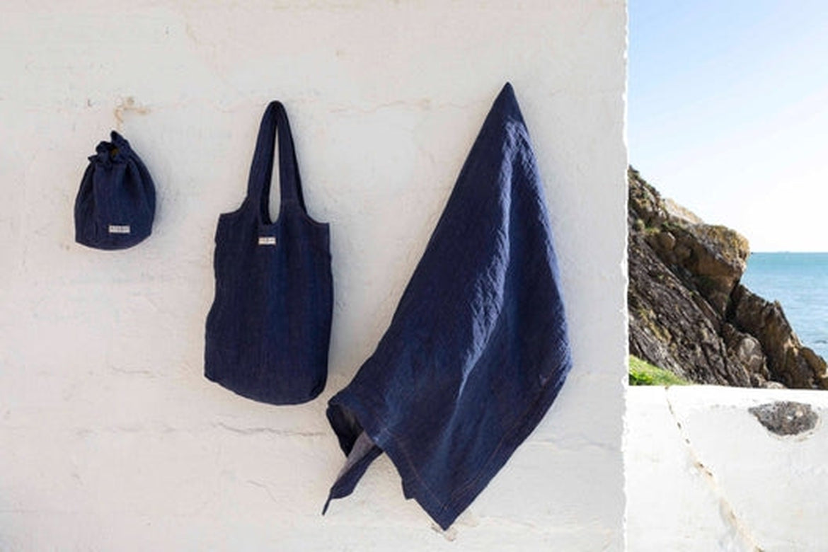 Navy Swim Linen Hold All Tote-Shopping Totes-STABLE of Ireland