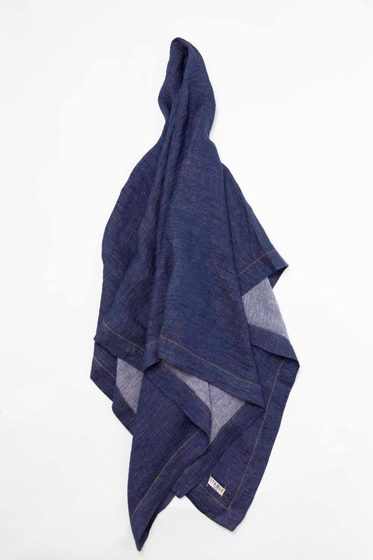 Navy Swim Linen Towel-Beach Towels-STABLE of Ireland