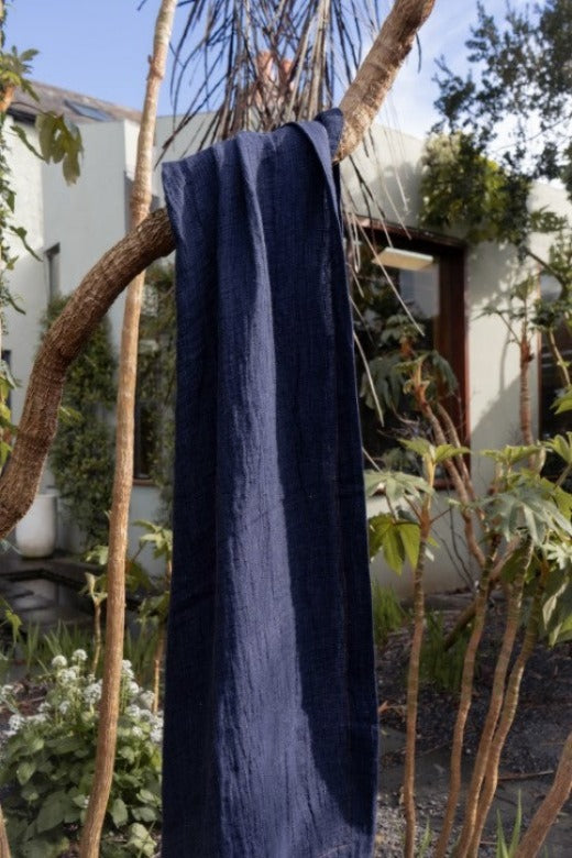 Navy Swim Linen Towel-Beach Towels-STABLE of Ireland