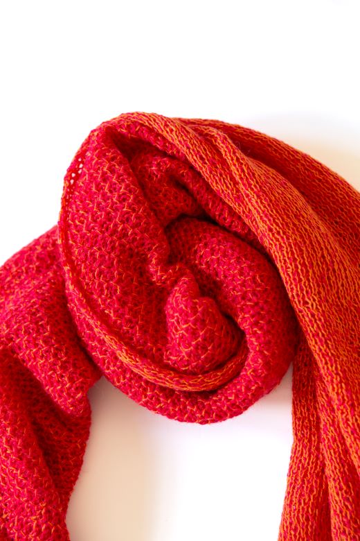 Orange and Pink Knit Lace Alpaca Scarf-Scarves & Shawls-STABLE of Ireland