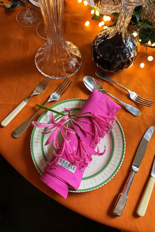 Pink Christmas Irish Linen Tablecloth-Table Linens-STABLE of Ireland