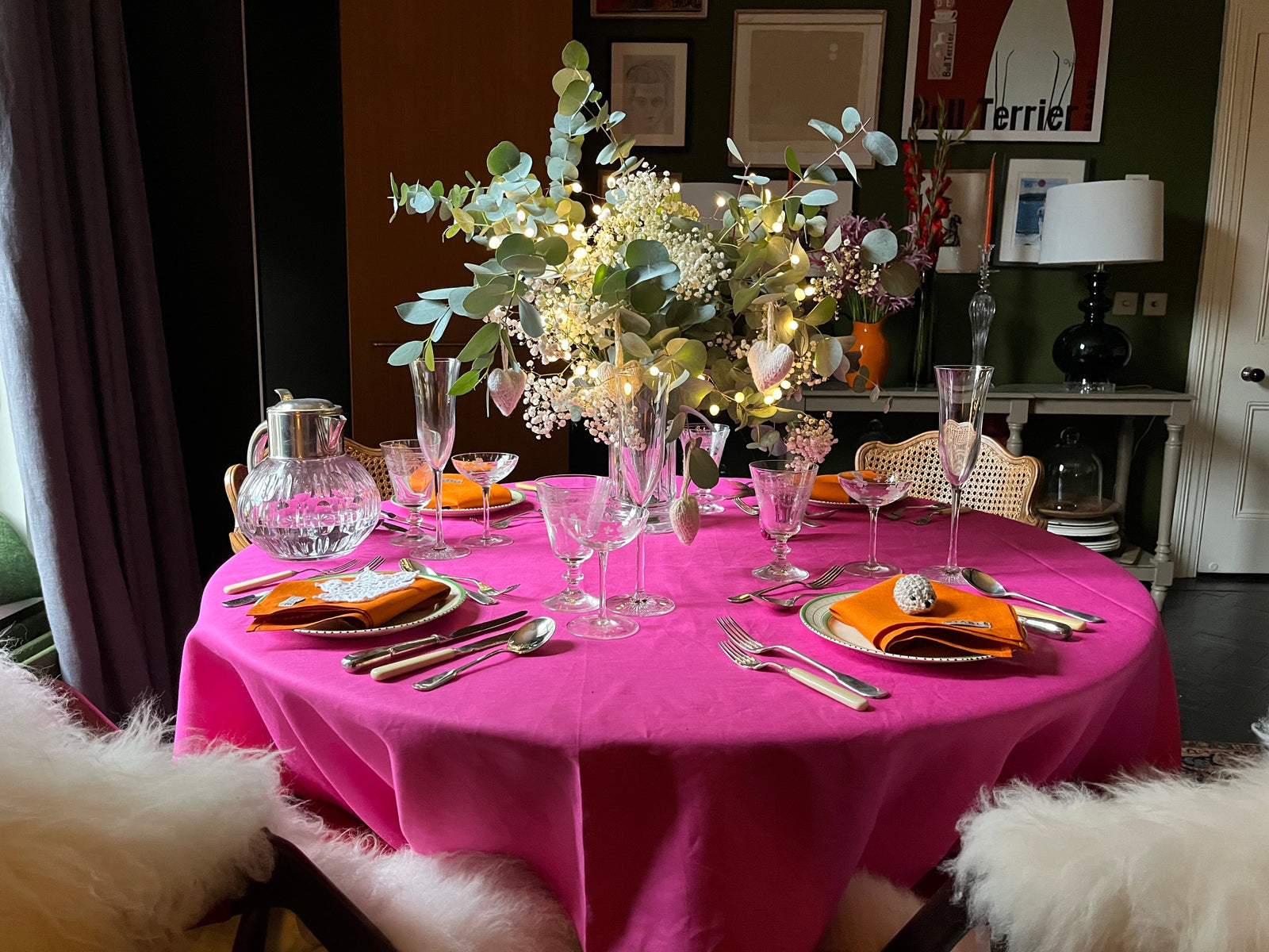 Pink Christmas Irish Linen Tablecloth-Table Linens-STABLE of Ireland