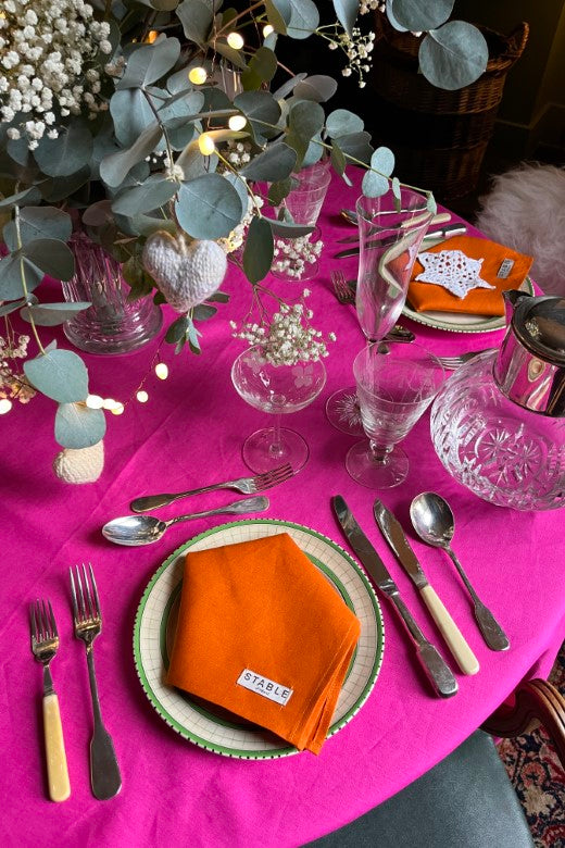 Pink Christmas Irish Linen Tablecloth-Table Linens-STABLE of Ireland