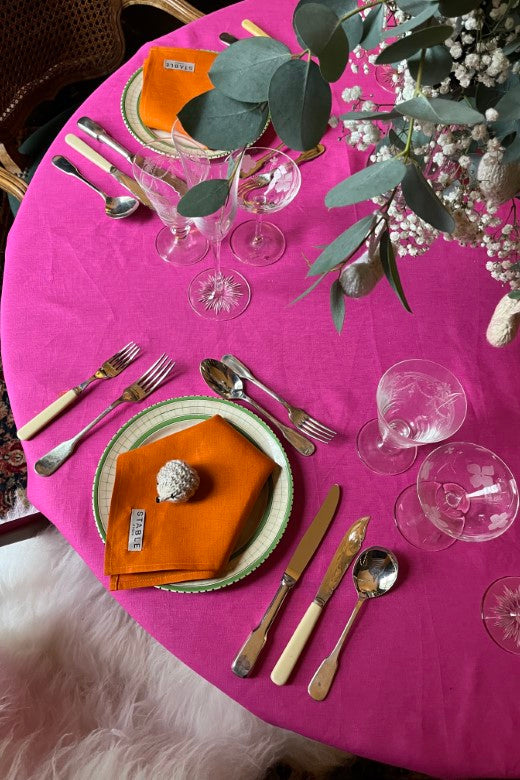 Pink Christmas Irish Linen Tablecloth-Table Linens-STABLE of Ireland