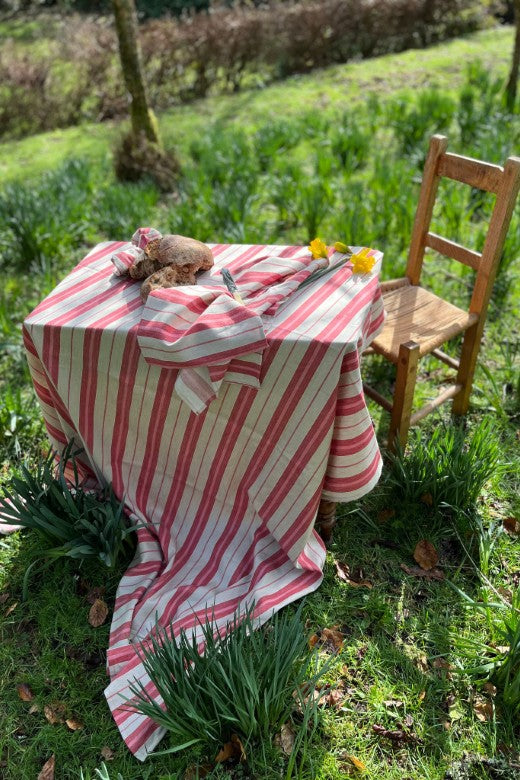 Pink Linen Stripe Tablecloth and Lapkins