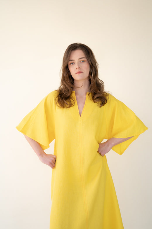 Sun Yellow Irish Linen Kaftan Dress-Dresses-STABLE of Ireland