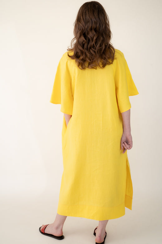 Sun Yellow Irish Linen Kaftan Dress-Dresses-STABLE of Ireland