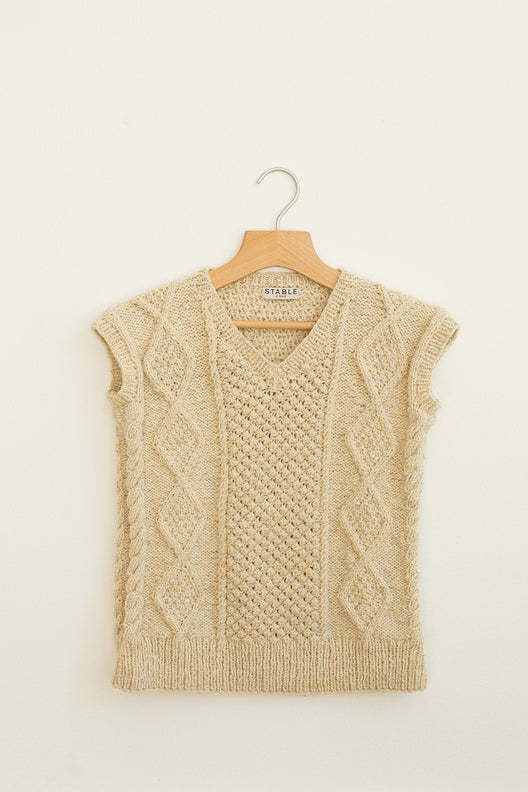 The Hand-knit Aran Sleeveless V Neck Jumper-Jumper-STABLE of Ireland