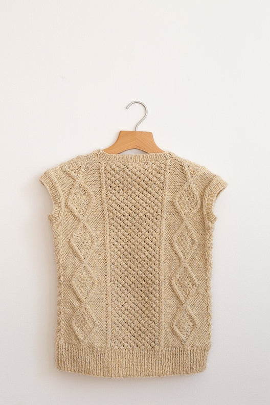 The Hand-knit Aran Sleeveless V Neck Jumper-Jumper-STABLE of Ireland