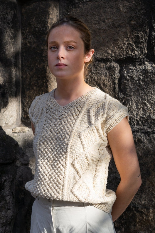 The Hand-knit Aran Sleeveless V Neck Jumper-Jumper-STABLE of Ireland