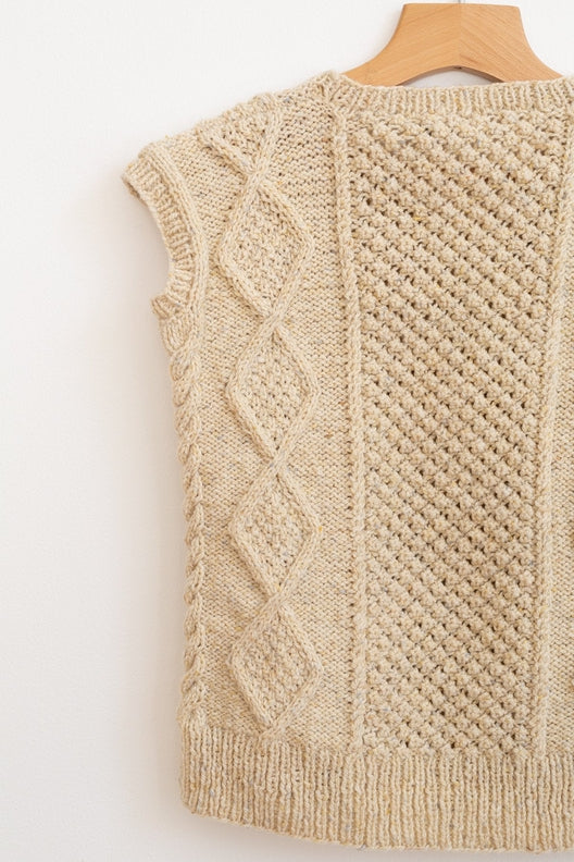 The Hand-knit Aran Sleeveless V Neck Jumper-Jumper-STABLE of Ireland