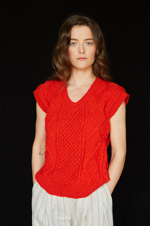 The Hand-knit Aran Sleeveless V Neck Jumper-Jumper-STABLE of Ireland