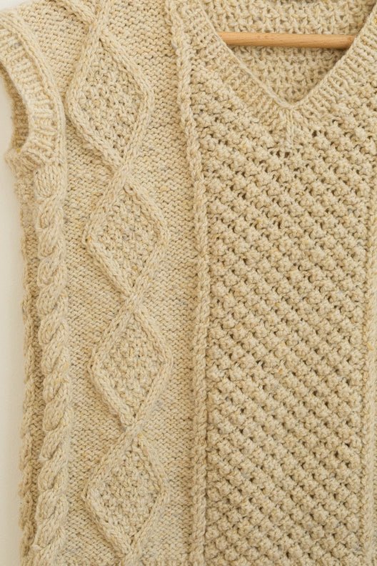 The Hand-knit Aran Sleeveless V Neck Jumper-Jumper-STABLE of Ireland