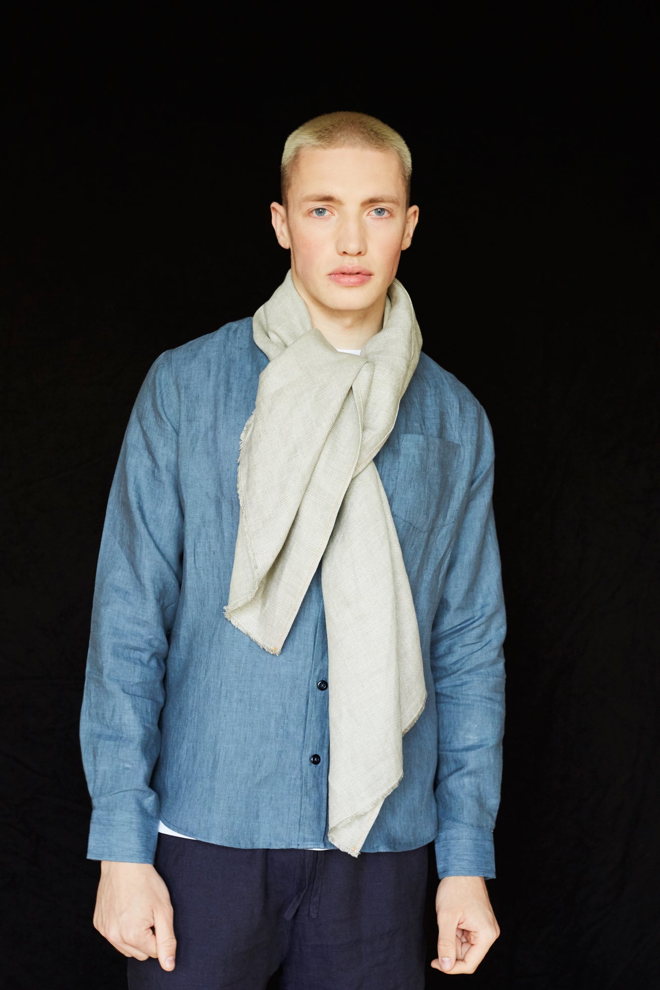 The STABLE Irish Linen Scarf - Dove Grey Great Herringbone-Scarves & Shawls-STABLE of Ireland