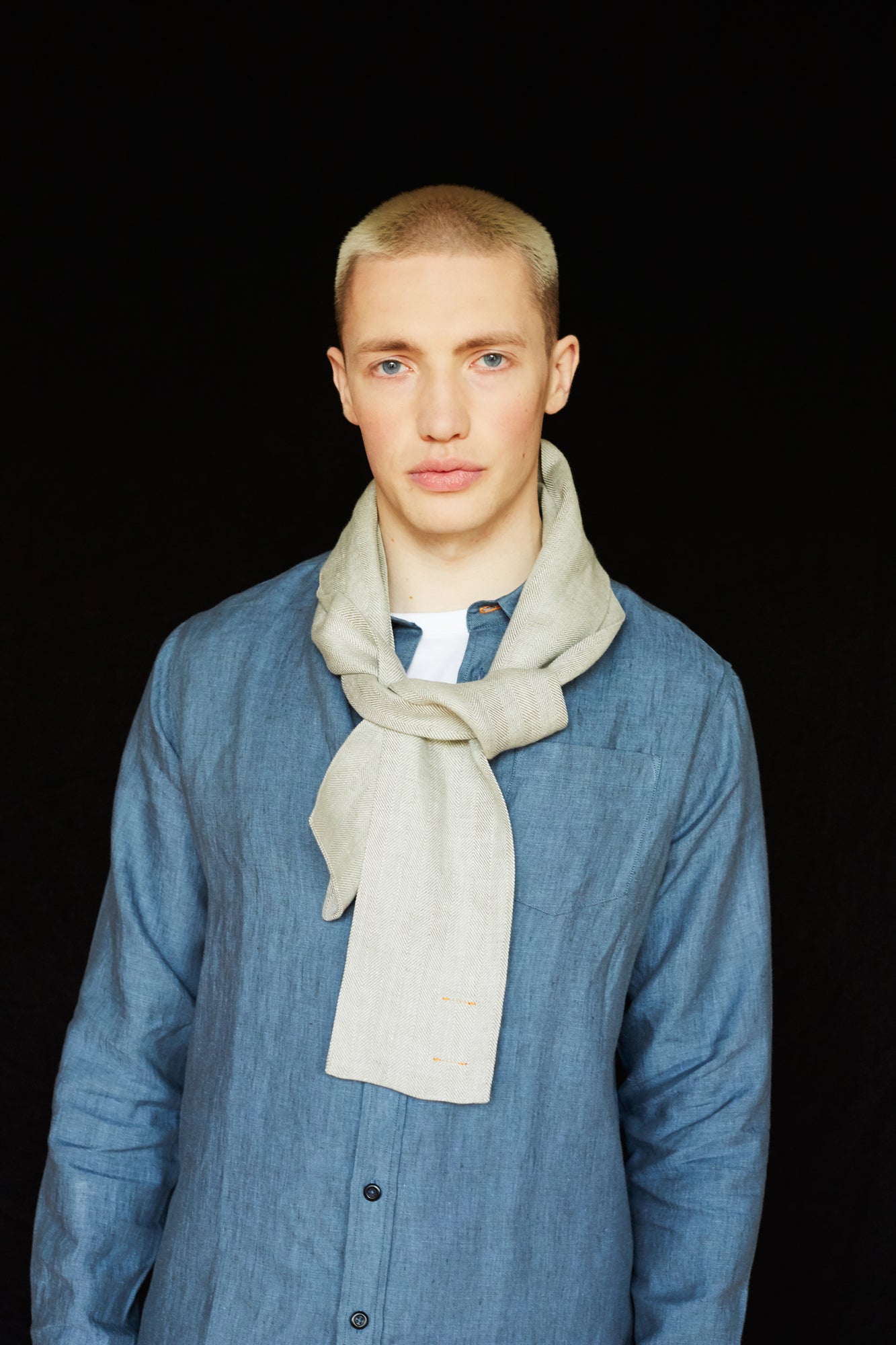 The STABLE Irish Linen Scarf - Dove Grey Great Herringbone-Scarves & Shawls-STABLE of Ireland