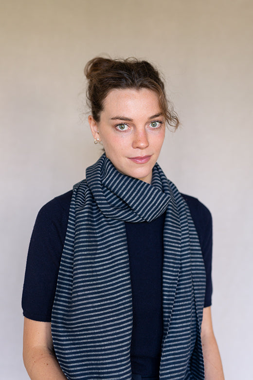 The STABLE Irish Linen Scarf - Navy Stripe-Scarves & Shawls-STABLE of Ireland