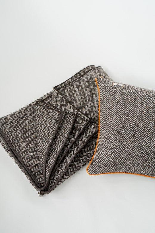 Turf Brown Wool Herringbone Tweed Blanket-Blankets-STABLE of Ireland