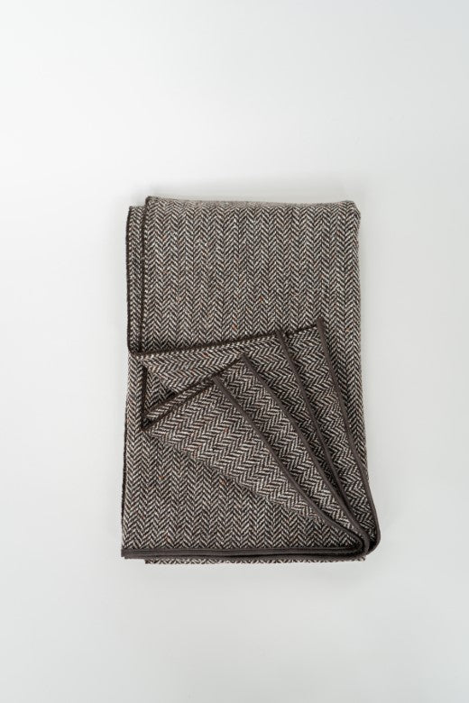 Turf Brown Wool Herringbone Tweed Blanket-Blankets-STABLE of Ireland