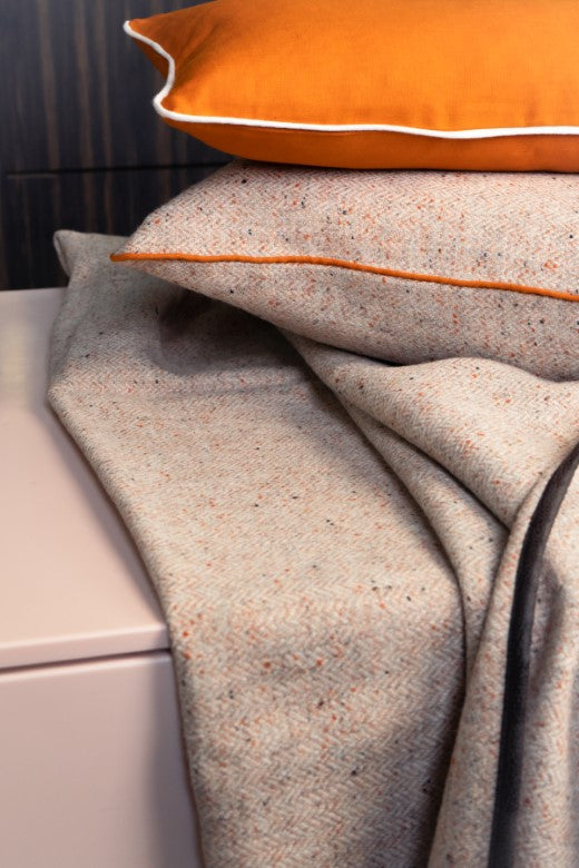 Warm Peach Pink Pressed Tweed Blanket-Blankets-STABLE of Ireland