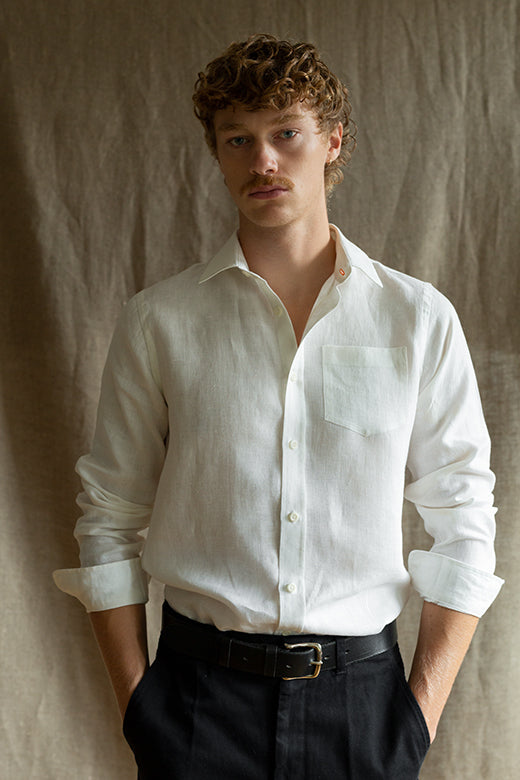 White Irish Linen Shirt-Shirt-STABLE of Ireland